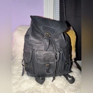 Camel Black Leather Backpack